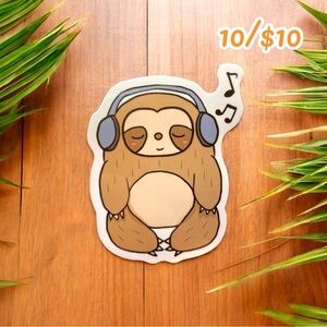 10 / $10 - Chill Sloth Headphones Sticker - Music / Adorable/ Cute